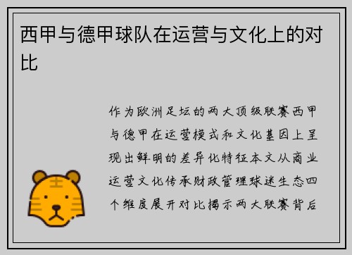 西甲与德甲球队在运营与文化上的对比