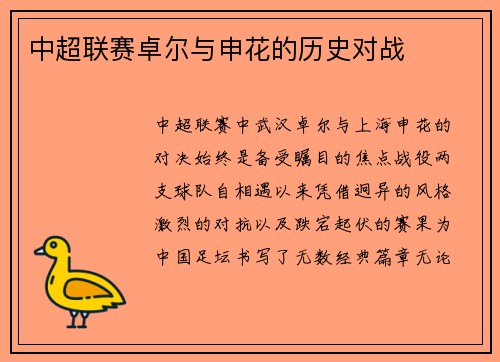 中超联赛卓尔与申花的历史对战